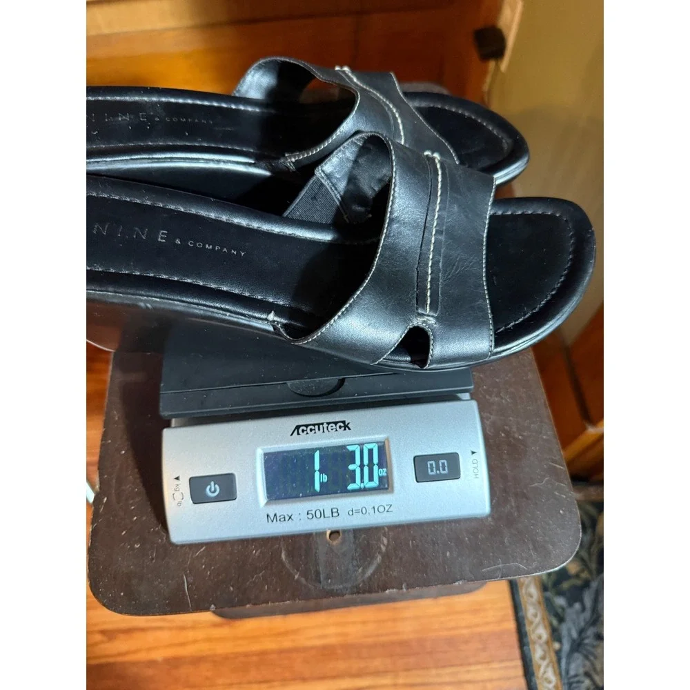 Vintage Y2K Nine & Company Womens Black Wedge Sandals Slide Platform  Size 9